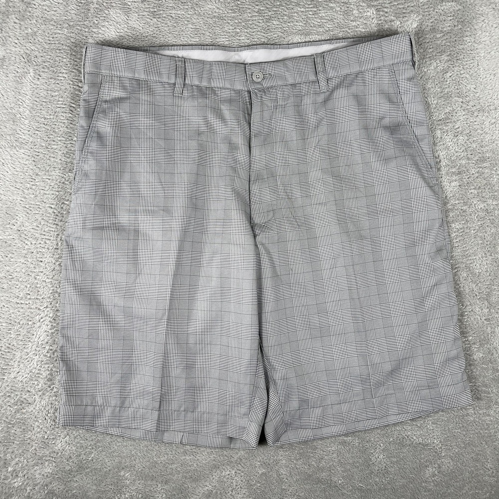 PGA Tour Golf Shorts Mens 36 Grey Plaid Flat Front Performance Lightweight